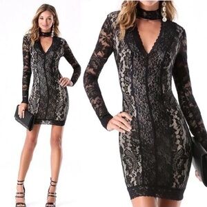 bebe Black and Cream Lace Long Sleeve Mini dress NWT